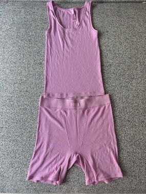 Skims Soft Ribbed Tank and Boxer Short Set - Pink